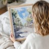 Woman Holding Framed Barcelona Las Ramblas Watercolor Wall Art - Portrait