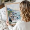 Woman Holding Framed Big Sur Watercolor Wall Art - Portrait