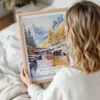 Woman Holding Framed Canadian Rocky Mountains Watercolor Wall Art - Portrait