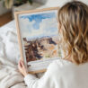 Woman Holding Framed Canyonlands National Park Watercolor Wall Art - Portrait