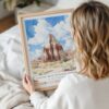 Woman Holding Framed Capitol Reef National Park Watercolor Wall Art - Portrait