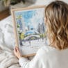 Woman Holding Framed Chicago The Bean Cloud Gate Watercolor Wall Art - Portrait