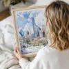 Woman Holding Framed Dallas Texas Watercolor Wall Art - Portrait