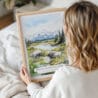 Woman Holding Framed Denali National Park Watercolor Wall Art - Portrait