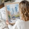 Woman Holding Framed Downtown Philadelphia Watercolor Wall Art - Portrait