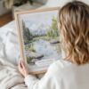Woman Holding Framed Grand Teton National Park Watercolor Wall Art - Portrait