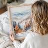 Woman Holding Framed Great Smokey Mountains Watercolor Wall Art - Portrait
