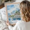Woman Holding Framed Interlaken Watercolor Wall Art - Portrait