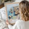 Woman Holding Framed Lagos Portugal Cliffs Watercolor Wall Art - Portrait