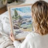Woman Holding Framed Lake Tahoe Watercolor Wall Art - Portrait