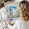 Woman Holding Framed Madrid Watercolor Wall Art - Portrait