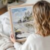 Woman Holding Framed Olympic National Park Rialto Beach Watercolor Wall Art - Portrait