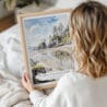 Woman Holding Framed Olympic National Park Rialto Beach Watercolor Wall Art - Portrait