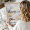 Woman Holding Framed Oregon Coast Watercolor Wall Art - Portrait