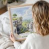 Woman Holding Framed Peak District England Watercolor Wall Art - Portrait