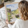 Woman Holding Framed Peak District Watercolor Wall Art - Portrait