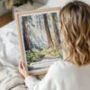 Woman Holding Framed Redwood National Park Watercolor Wall Art - Portrait