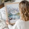 Woman Holding Framed Rocky Mountains Valleys Of the Ten Peaks Watercolor Wall Art - Portrait