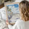 Woman Holding Framed Santa Monica Watercolor Wall Art - Portrait