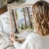 Woman Holding Framed Sequoia National Park Watercolor Wall Art - Portrait