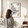 Woman standing in front of Amsterdam - Grachtengordel Boat Watercolor Art Print