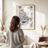 Woman standing in front of Amsterdam - Grachtengordel Boat Watercolor Art Print