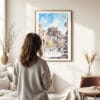 Woman standing in front of Edinburgh Watercolor Art Print