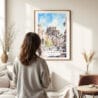 Woman standing in front of Edinburgh Watercolor Art Print