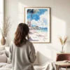 Woman standing in front of Honolulu Waikiki Watercolor Art Print