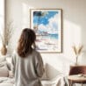 Woman standing in front of Honolulu Waikiki Watercolor Art Print