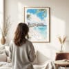 Woman standing in front of Honolulu Watercolor Art Print