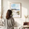 Woman standing in front of Ireland - Donegal Coast Watercolor Art Print