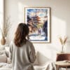 Woman standing in front of Kyoto Hokan-ji Temple Watercolor Art Print