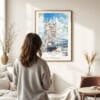 Woman standing in front of London Tower Bridge Watercolor Art Print