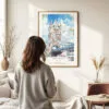 Woman standing in front of London Tower Bridge Watercolor Art Print