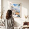 Woman standing in front of Madeira Funchal Watercolor Art Print