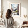 Woman standing in front of Manhattan Bridge Watercolor Art Print