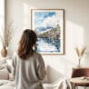 Woman standing in front of Mount Fuji from Oshino Watercolor Art Print