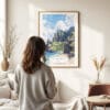 Woman standing in front of Na pali Coast Watercolor Art Print