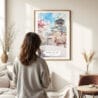 Woman standing in front of Osaka Castle Japan Watercolor Art Print
