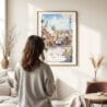 Woman standing in front of Park Guell Watercolor Art Print