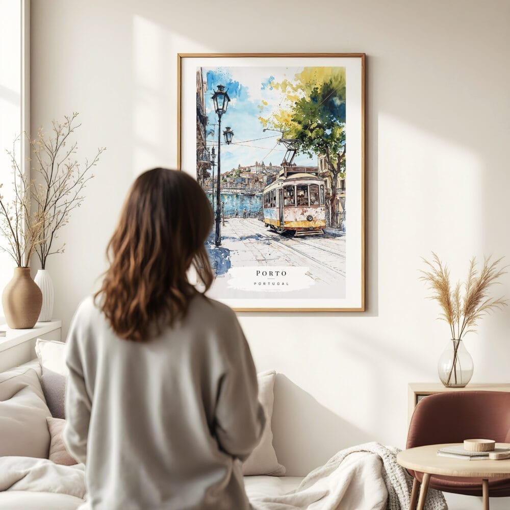 Woman standing in front of Porto 1 Watercolor Art Print Woman standing in front of Porto 1 Watercolor Art Print