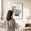 Woman standing in front of Porto 2 Watercolor Art Print