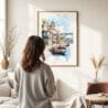 Woman standing in front of Porto 2 Watercolor Art Print