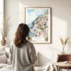 Woman standing in front of Positano Watercolor Art Print