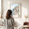 Woman standing in front of Positano Watercolor Art Print