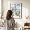 Woman standing in front of San Francisco Golden Gate Bridge Watercolor Art Print