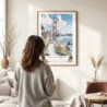 Woman standing in front of San Francisco Golden Gate Bridge Watercolor Art Print