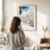 Woman standing in front of San Francisco - Painted Ladies Watercolor Art Print