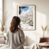Woman standing in front of San Francisco - Painted Ladies Watercolor Art Print